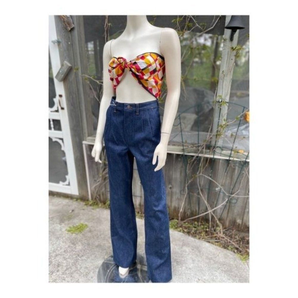 1970s Wrangler High Waist Denim Jeans Pleat front Straight leg Dark Wash 29x34